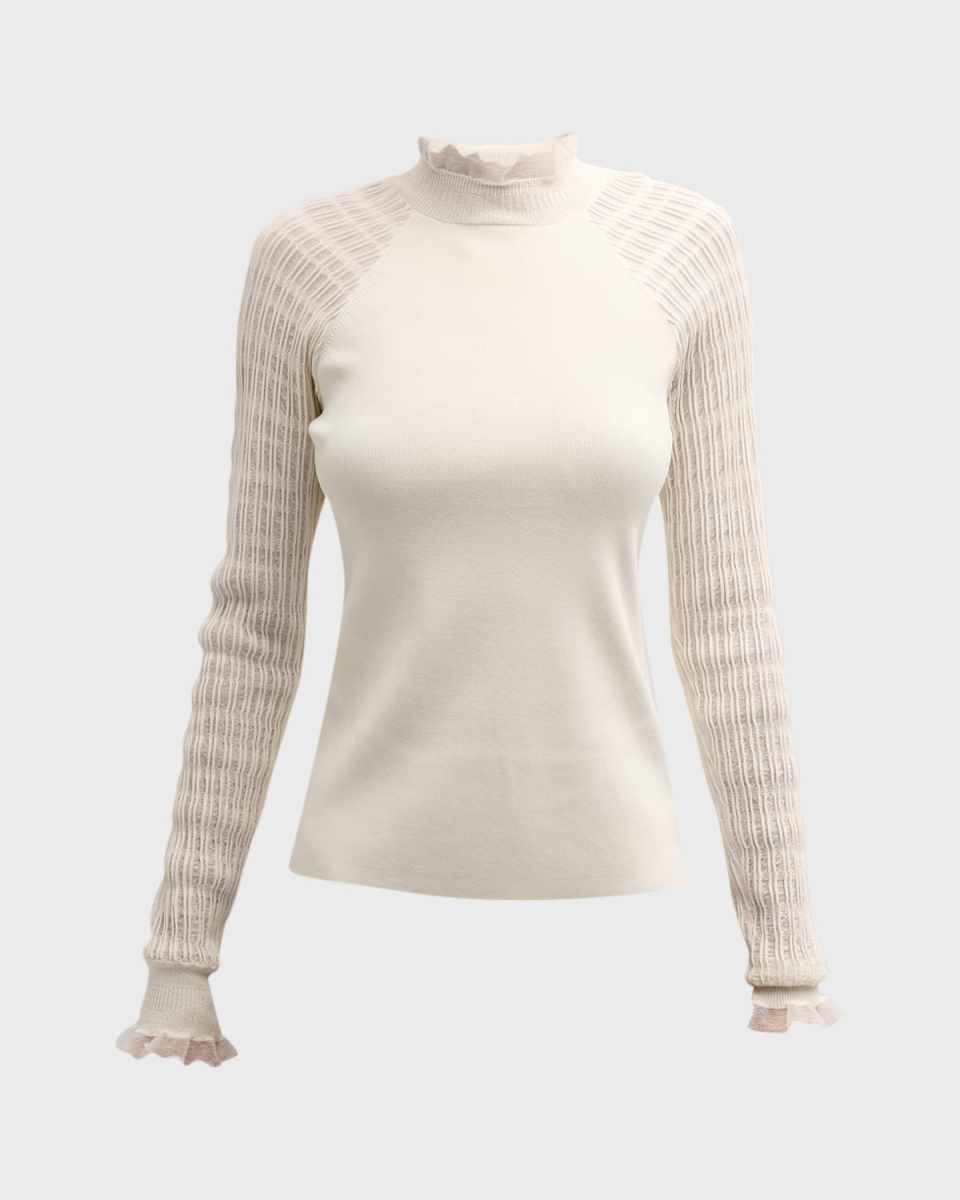 Micro-Ribbed Long-Sleeve Fitted Sweater